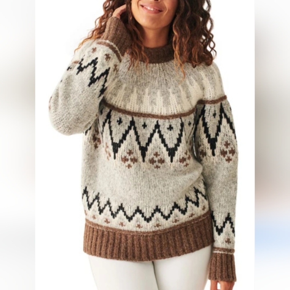 Faherty Frost Fair Isle Alpaca Crew In Apres Haze XS